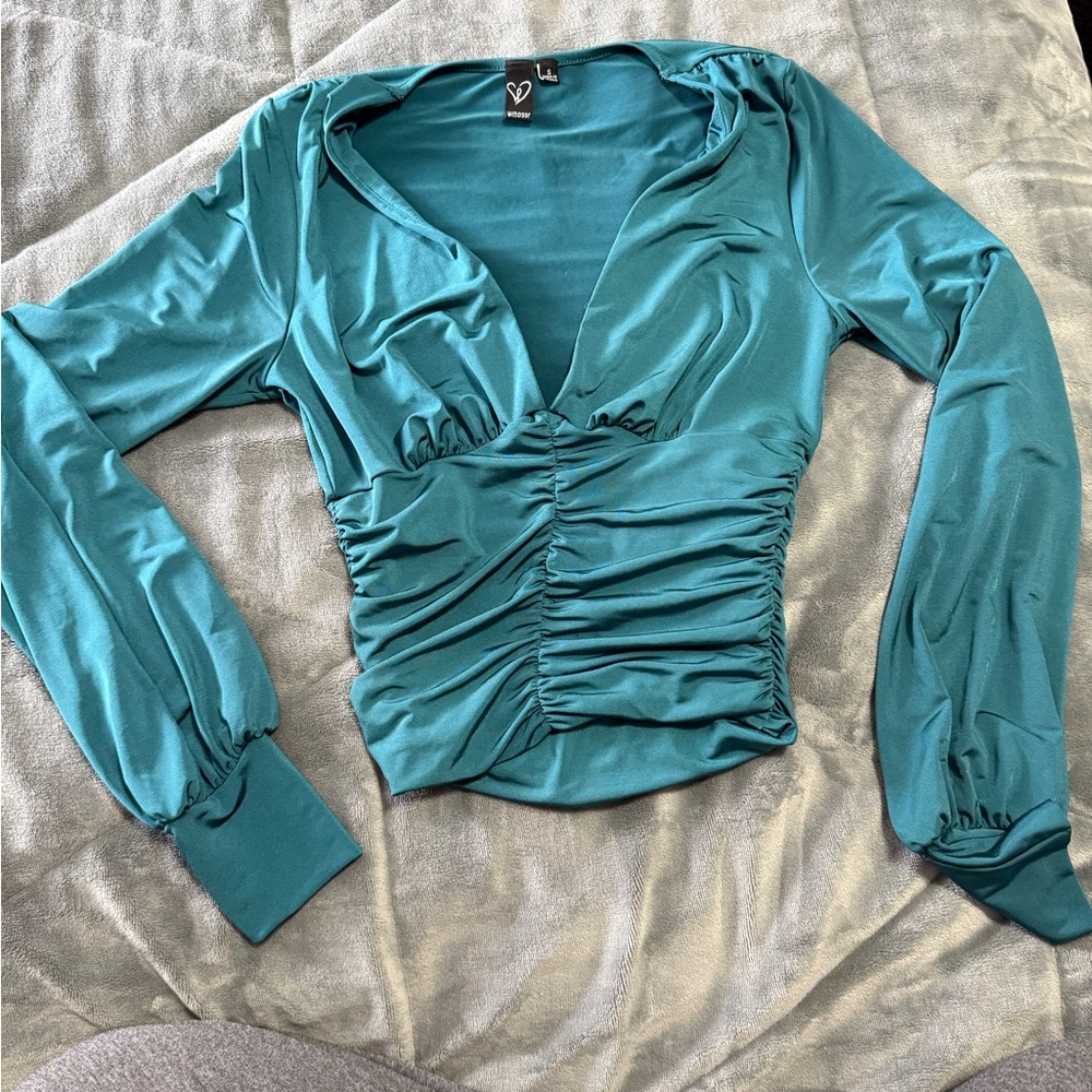 Windsor Teal Gathered Blouse